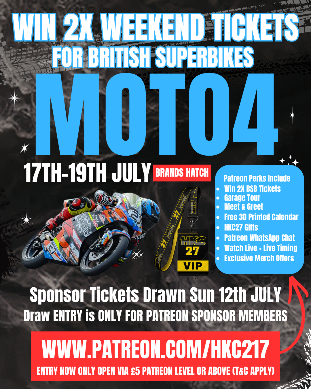 Brands Hatch PATREON SPONSORS ONLY Draw for 2x BSB Weekend Tickets