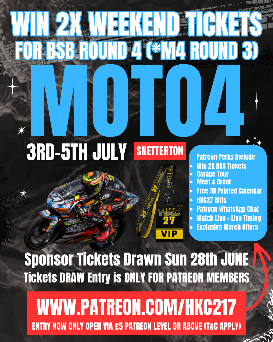 Snetterton PATREON SPONSORS ONLY Draw for 2x Weekend Tickets
